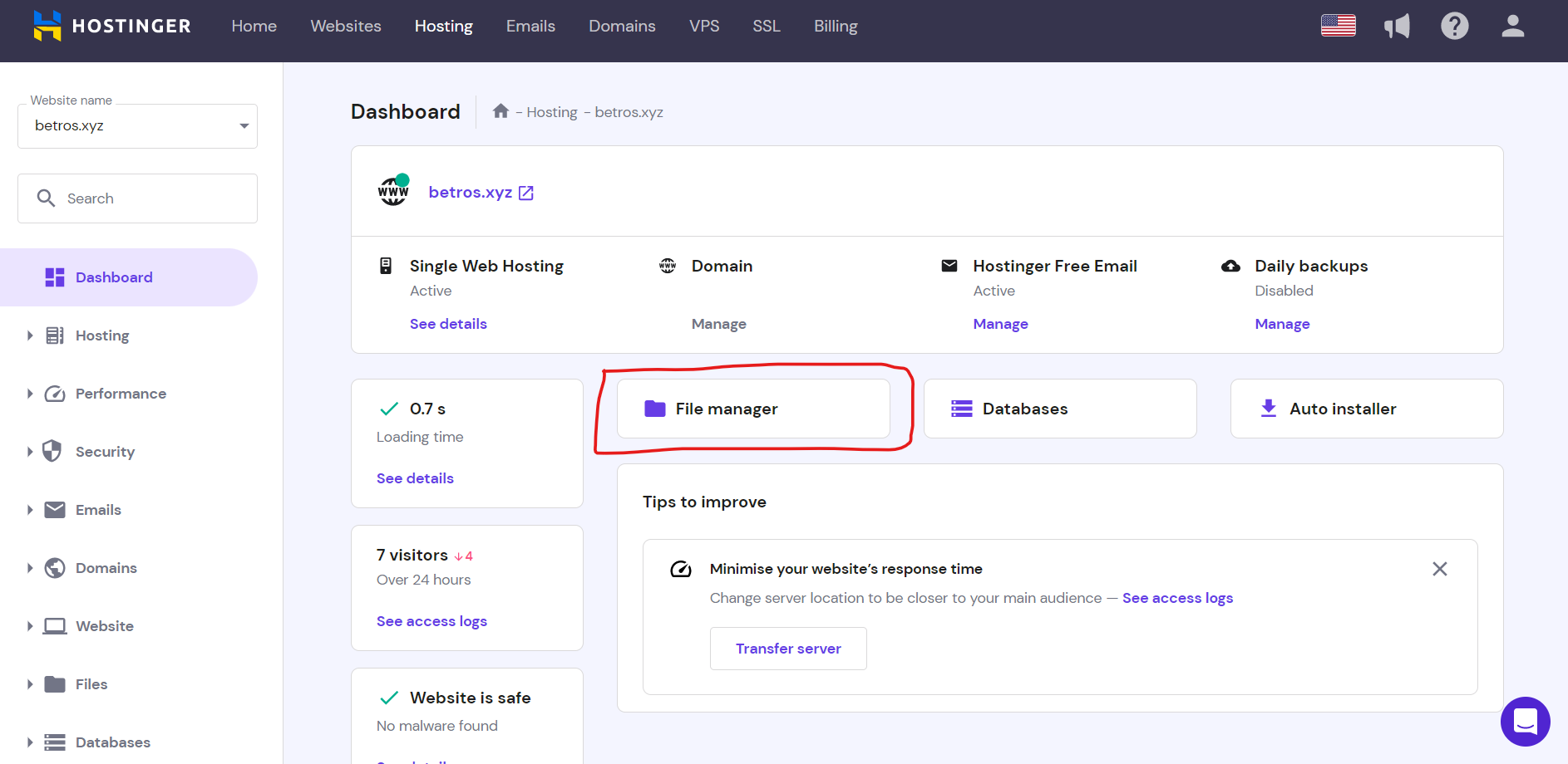 Hostinger File manager